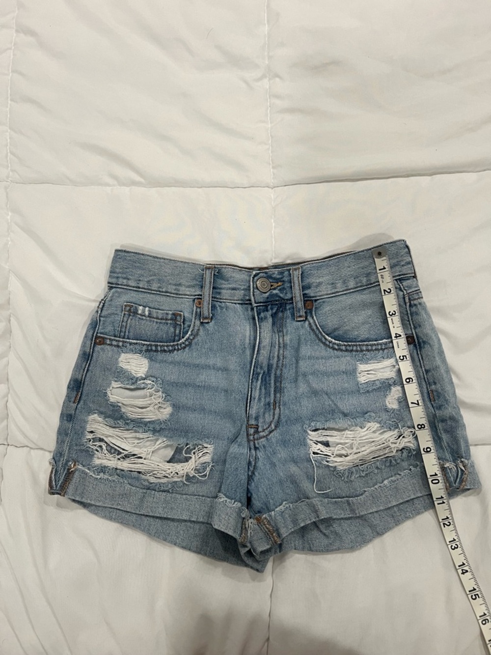 Aeropostale Light Blue Distressed Mom Denim Shorts - Picture 3 of 7
